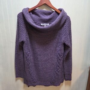 Rosie Harlow Sweater Tunic Womens Large Purple Cowl Neck Chunky Knit Long Sleeve